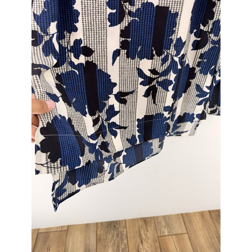 Ann Taylor Women's Gray Blue Black Floral Long Sleeve Blouse Shirt Top Small - Picture 5 of 13